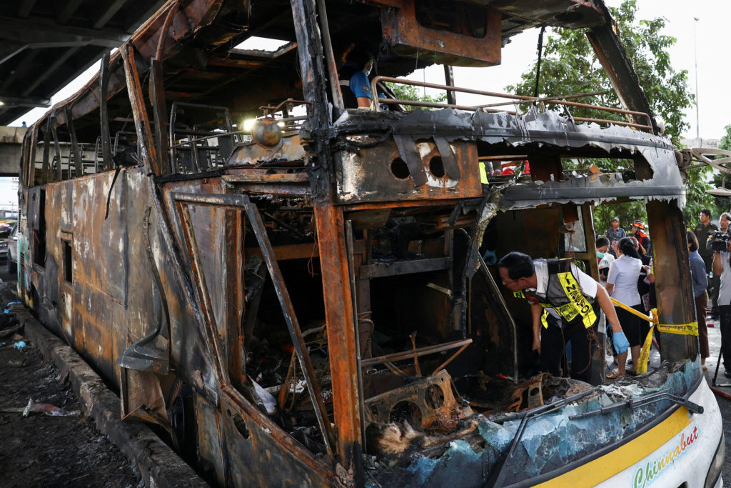 School bus catches fire in suburban Bangkok, leaving 20 dead, officials say