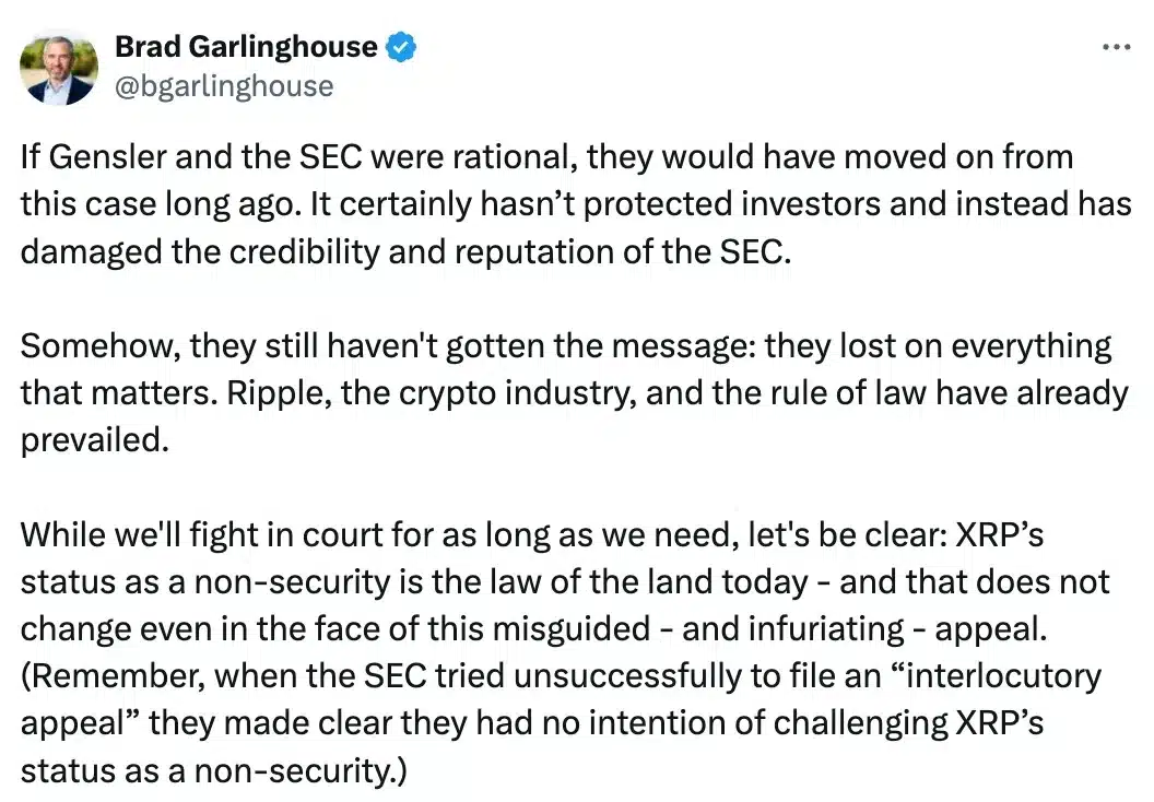 Ripple – SEC case appeal: ‘Irrational, misguided from the start’