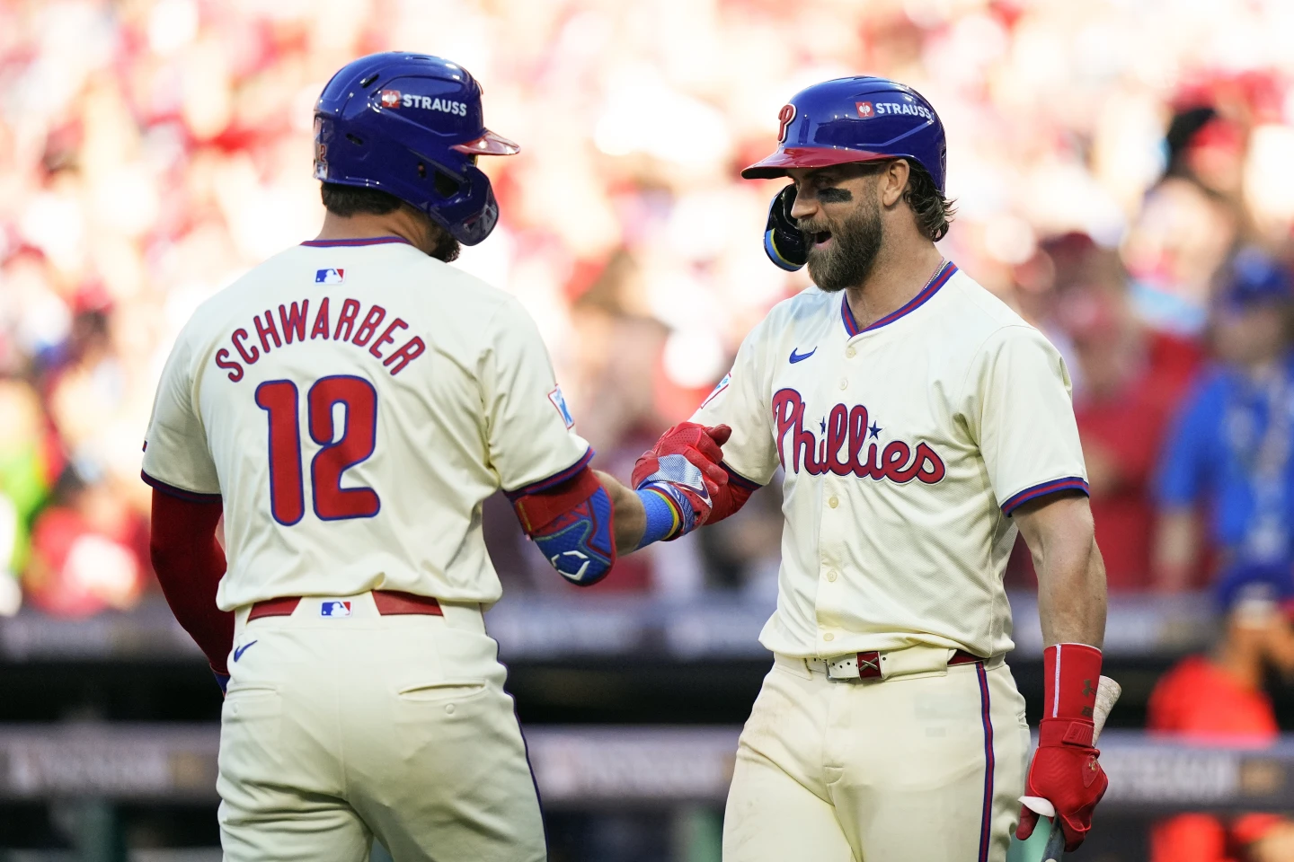 Kyle Schwarber of the Philadelphia Phillies launches a leadoff home run in Game 1 of the NLDS against the New York Mets, despite the team’s loss