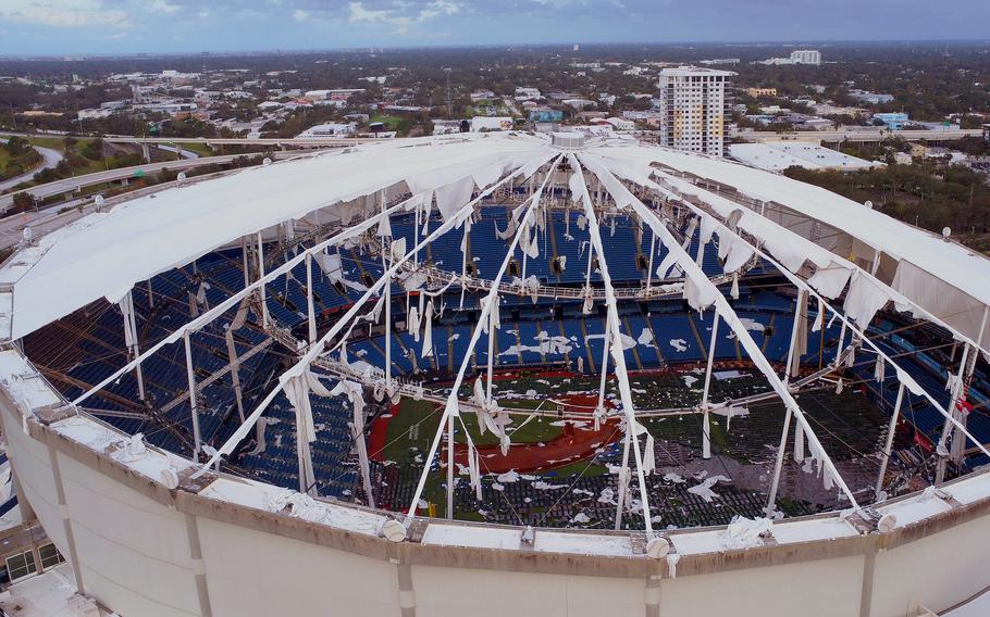 Hurricane Milton shreds roof of Tampa Bay Rays stadium