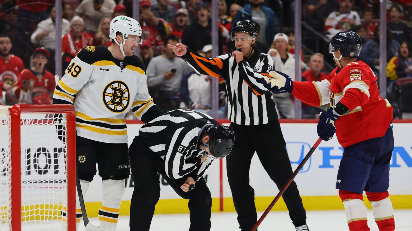 Boston Bruins’ Max Jones lands brutal slash on referee during post-whistle scrum: Will he get suspended?