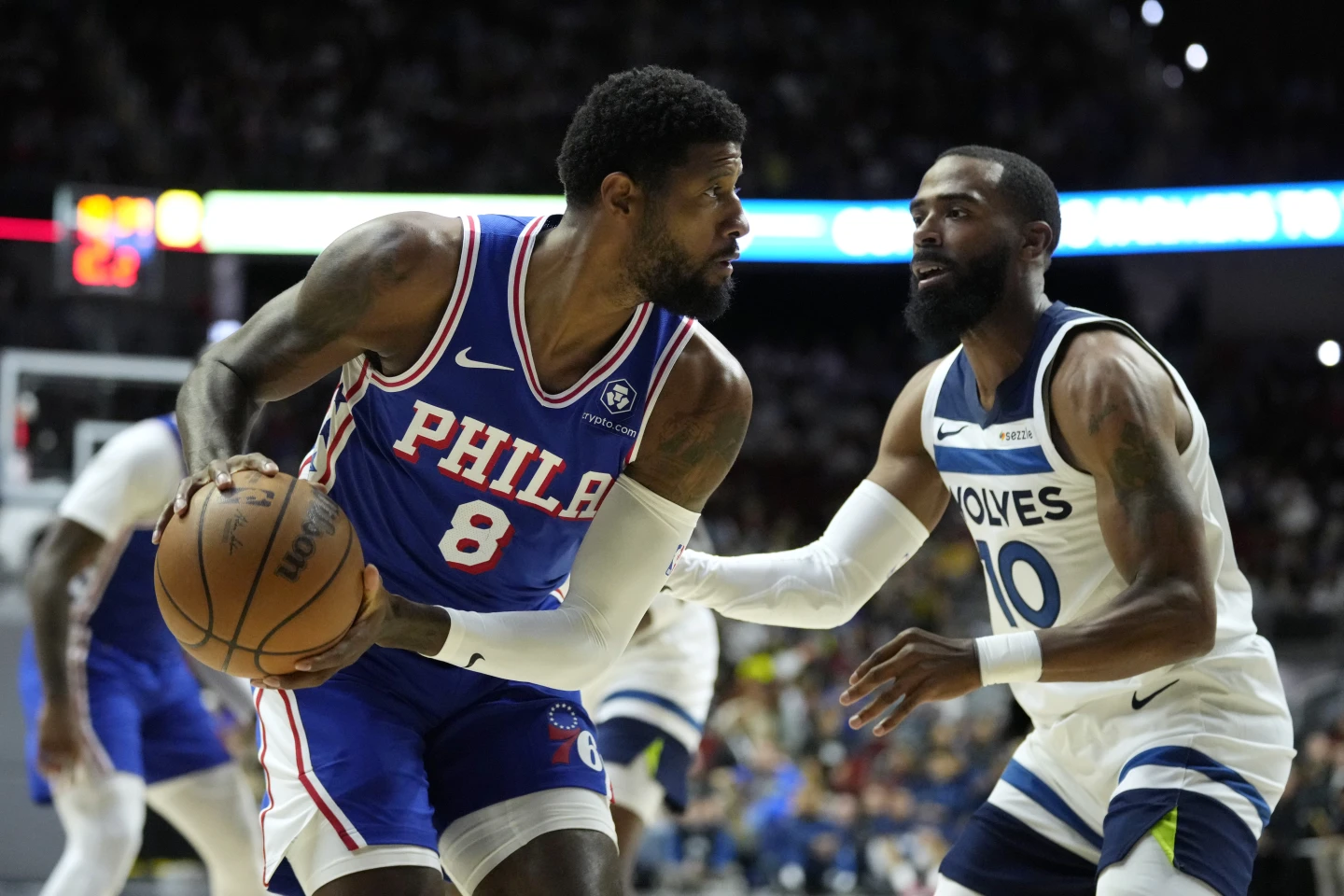 Philadelphia 76ers’ newly signed free agent Paul George exits preseason victory due to a hyperextended left knee